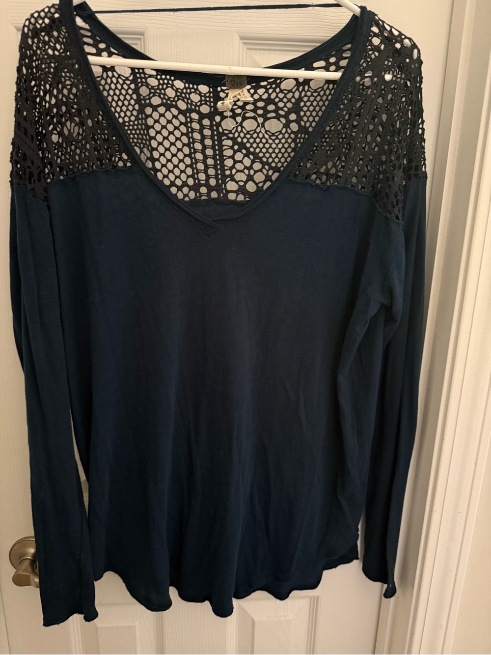 Dark green Free People lace yolked long sleeve shirt